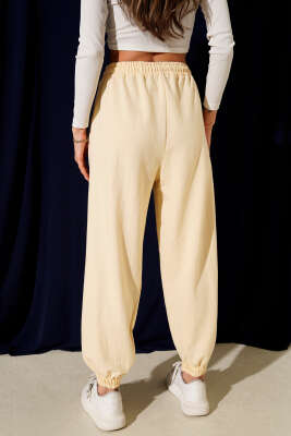 İki İp Paça Lastikli Jogger Pantolon Sarı - Kadın Giyim Modelleri