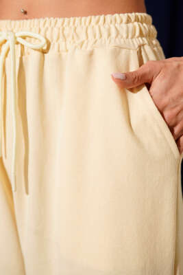 İki İp Paça Lastikli Jogger Pantolon Sarı - Kadın Giyim Modelleri