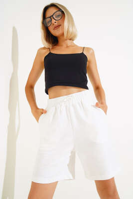 İki İp Şort Ekru - Kadın Giyim Modelleri