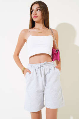 İki İp Şort Gri - Kadın Giyim Modelleri