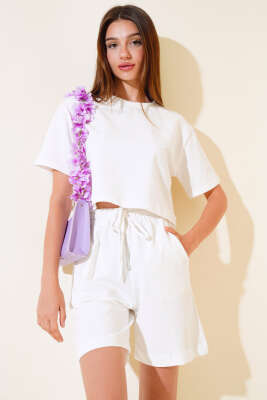 İki İpli Şortlu Takım Ekru 