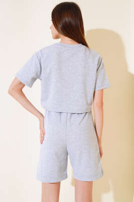 İki İpli Şortlu Takım Gri - Kadın Giyim Modelleri