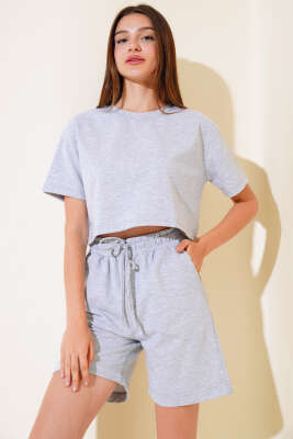 İki İpli Şortlu Takım Gri 