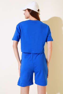 İki İpli Şortlu Takım Saks - Kadın Giyim Modelleri