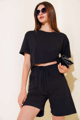 İki İpli Şortlu Takım Siyah 