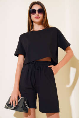İki İpli Şortlu Takım Siyah - Kadın Giyim Modelleri