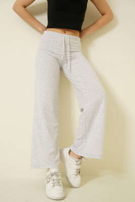 İki İplik Bel Lastikli Pantolon Gri - DİVON
