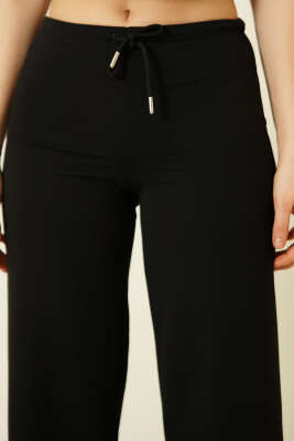 İki İplik Bel Lastikli Pantolon Siyah - Kadın Giyim Modelleri
