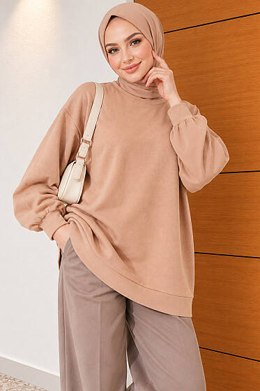 İki İplik Düz Tunik Latte - Tunik