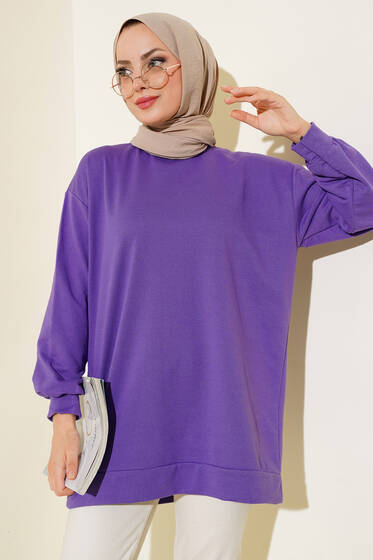 İki İplik Düz Tunik Mor - Tunik