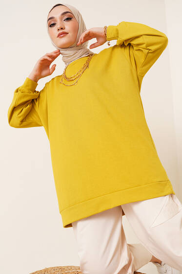 İki İplik Düz Tunik Yağ Yeşil - Tunik