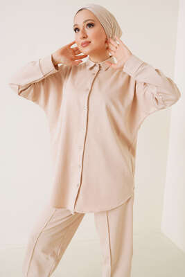 İki İplik Gömlekli İkili Takım Bej - İKİLİ TAKIM