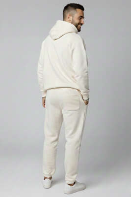 İki İplik Kapüşonlu Erkek Eşofman Takımı Ekru - Yeni Erkek Giyim