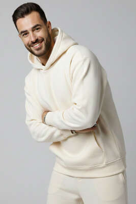 İki İplik Kapüşonlu Erkek Eşofman Takımı Ekru - Yeni Erkek Giyim