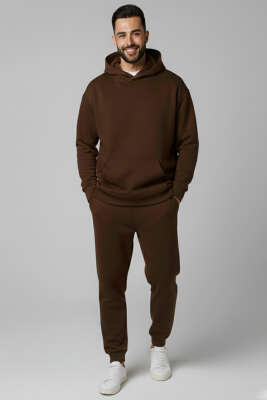 İki İplik Kapüşonlu Erkek Eşofman Takımı Kahve - BY MAMİ