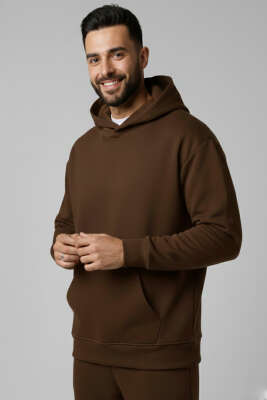 İki İplik Kapüşonlu Erkek Eşofman Takımı Kahve - ERKEK İKİLİ TAKIM