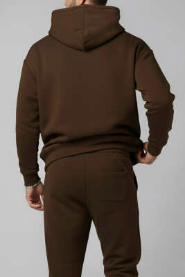 İki İplik Kapüşonlu Erkek Eşofman Takımı Kahve - ERKEK İKİLİ TAKIM