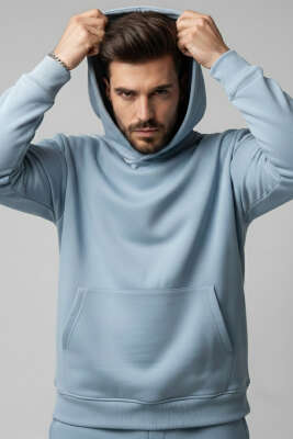 İki İplik Kapüşonlu Erkek Eşofman Takımı Mavi - ERKEK İKİLİ TAKIM