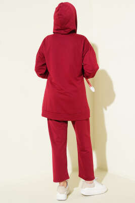 İki İplik Kapüşonlu Fermuarlı İkili Takım Bordo - İkili Takım