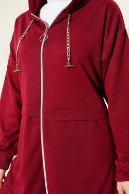 İki İplik Kapüşonlu Fermuarlı İkili Takım Bordo - İkili Takım