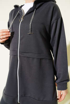 İki İplik Kapüşonlu Fermuarlı İkili Takım Füme - İkili Takım