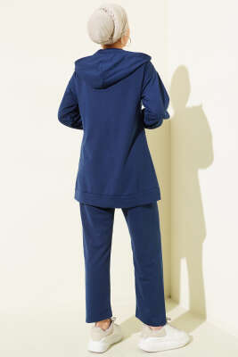 İki İplik Kapüşonlu Fermuarlı İkili Takım Lacivert - İkili Takım
