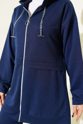 İki İplik Kapüşonlu Fermuarlı İkili Takım Lacivert - İkili Takım