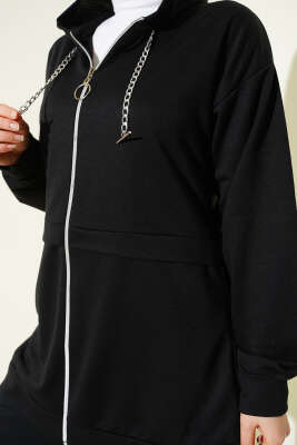 İki İplik Kapüşonlu Fermuarlı İkili Takım Siyah - İkili Takım