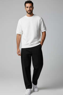 İki İplik Ribanalı Erkek Tişört Beyaz - Yılın Fırsatı