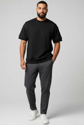 İki İplik Ribanalı Erkek Tişört Siyah - Yılın Fırsatı