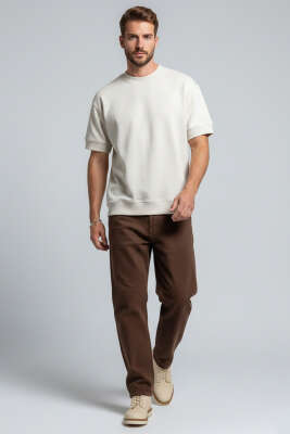 İki İplik Ribanalı Erkek Tişört Taş - Erkek T-shirt