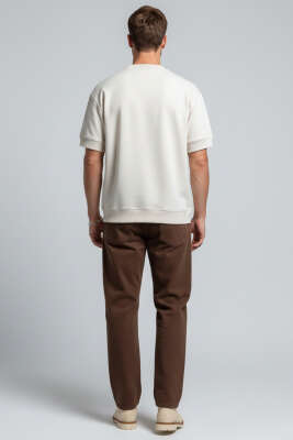 İki İplik Ribanalı Erkek Tişört Taş - Erkek T-shirt