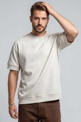 İki İplik Ribanalı Erkek Tişört Taş 