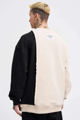 İki Renkli Cepli Erkek Sweatshirt Bej - Erkek Sweatshirt