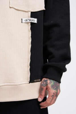 İki Renkli Cepli Erkek Sweatshirt Bej - Erkek Sweatshirt