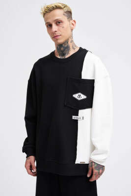 İki Renkli Cepli Erkek Sweatshirt Siyah - MACINIST