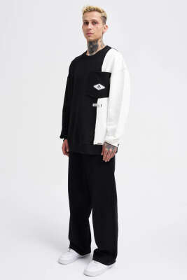 İki Renkli Cepli Erkek Sweatshirt Siyah - Erkek Sweatshirt