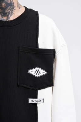 İki Renkli Cepli Erkek Sweatshirt Siyah - Erkek Sweatshirt