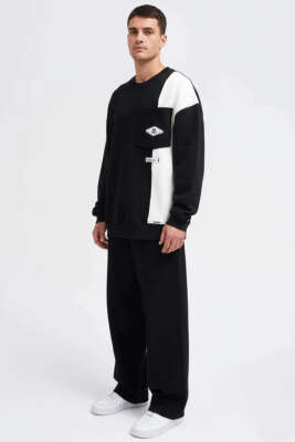 İki Renkli Cepli Erkek Sweatshirt Siyah - Erkek Sweatshirt