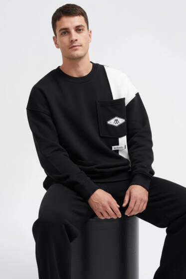 İki Renkli Cepli Erkek Sweatshirt Siyah - Erkek Sweatshirt