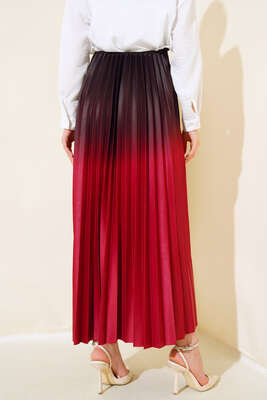 İki Renkli Pileli Etek Bordo - Uzun Etek