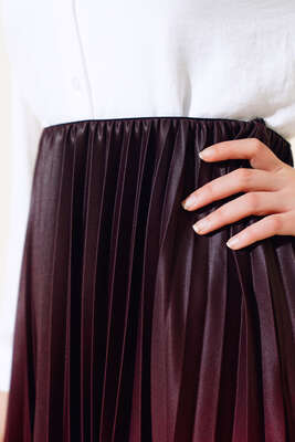 İki Renkli Pileli Etek Bordo - Uzun Etek