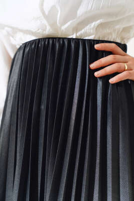 İki Renkli Pileli Etek Gri - Uzun Etek