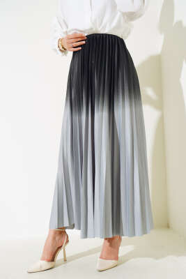 İki Renkli Pileli Etek Gri - Uzun Etek