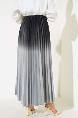 İki Renkli Pileli Etek Gri - Uzun Etek