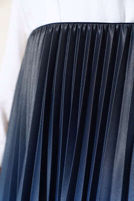 İki Renkli Pileli Etek Mavi - Uzun Etek