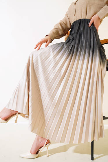 İki Renkli Pileli Etek Taş - Etek