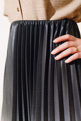 İki Renkli Pileli Etek Taş - Uzun Etek