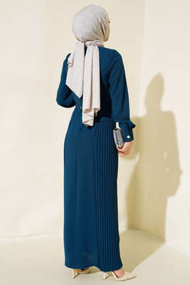 İki Yanı Piliseli Elbise Zümrüt - Tesettür Elbise