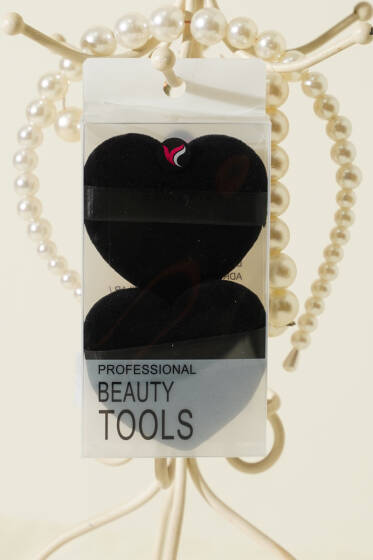 İkili Kalp Tasarımlı Makyaj Süngeri Seti Siyah - Makyaj Aksesuarları